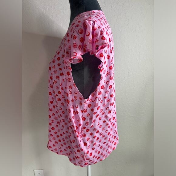 Pink Moon Floral Frill Sleeve Top-SZ 12 pink- ruffle- button up -valentine Linen - Picture 10 of 14